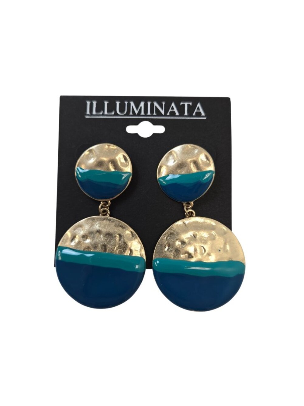 NWT Illuminata Gold and Blue Round Dangle Earrings